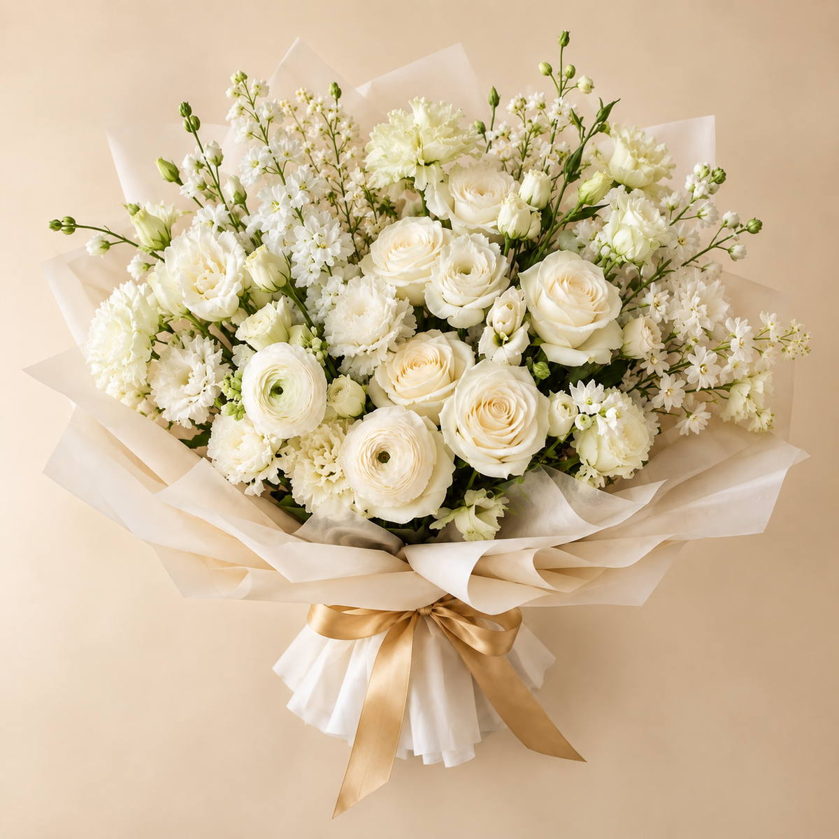 Bouquet blanc premium Flowever vu du dessus – image de démonstration
