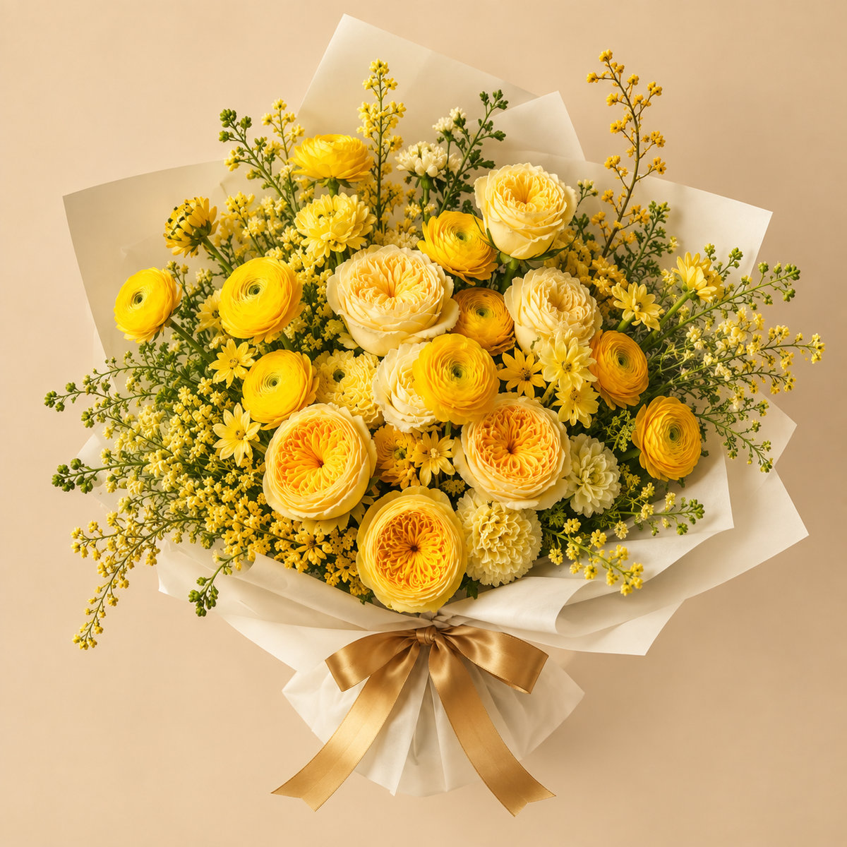 Bouquet jaune premium Flowever vu du dessus – image de démonstration