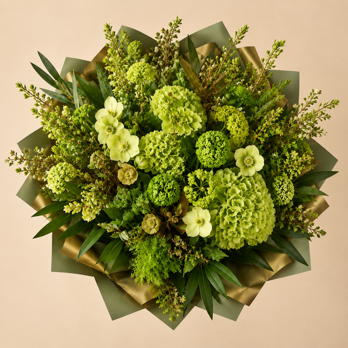 Bouquet vert premium Flowever vu du dessus – image de démonstration